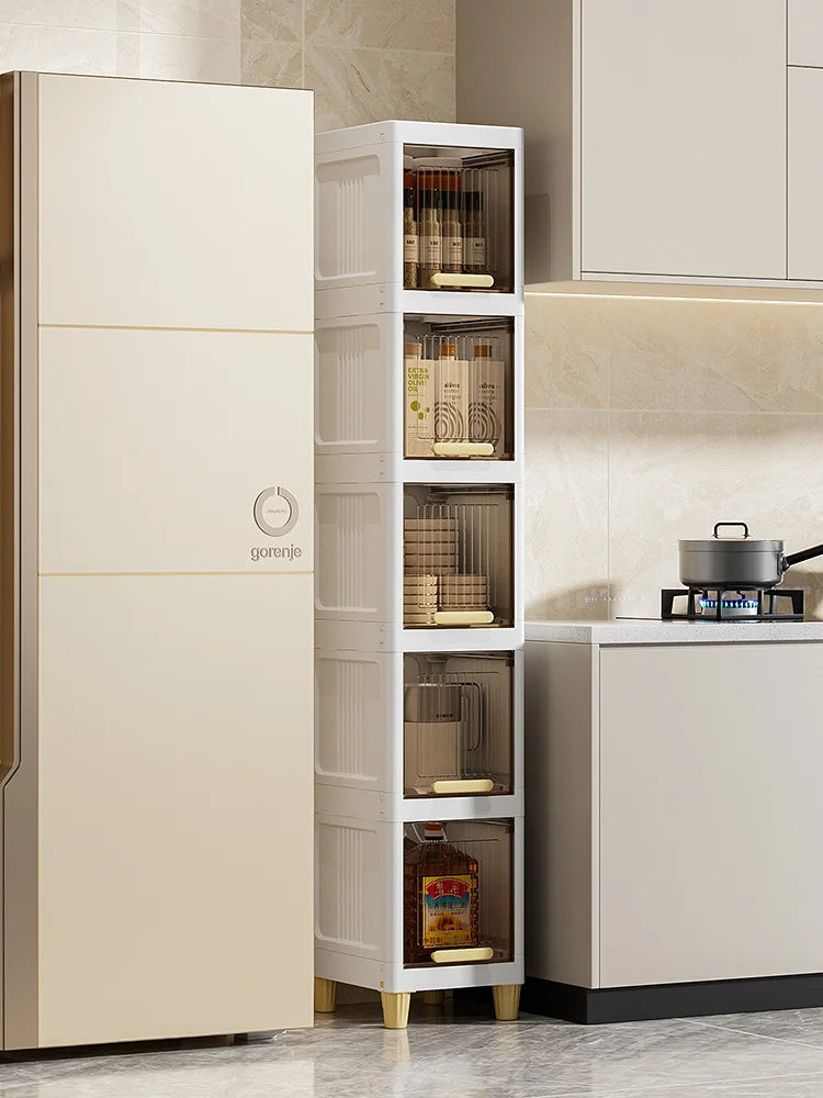 Kitchen Batoom Narrow Space Storage Cabinet Flip Cover Sle Refrigerator Side Storage elf Living Room Bedroom Organizer
