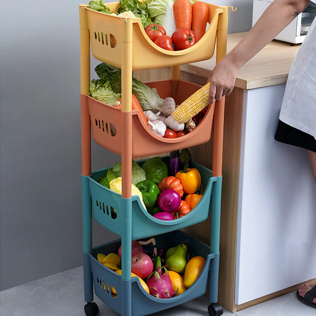 Kitchen Storage Trolley Movable Storage Cart Storage Racks for toy snack Large Capacity Storage Basket For Kitchen Living Room