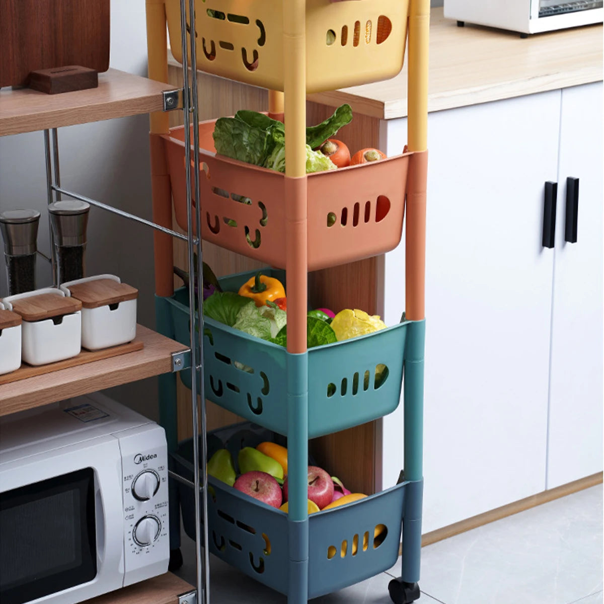 Kitchen Storage Trolley Movable Storage Cart Storage Racks for toy snack Large Capacity Storage Basket For Kitchen Living Room