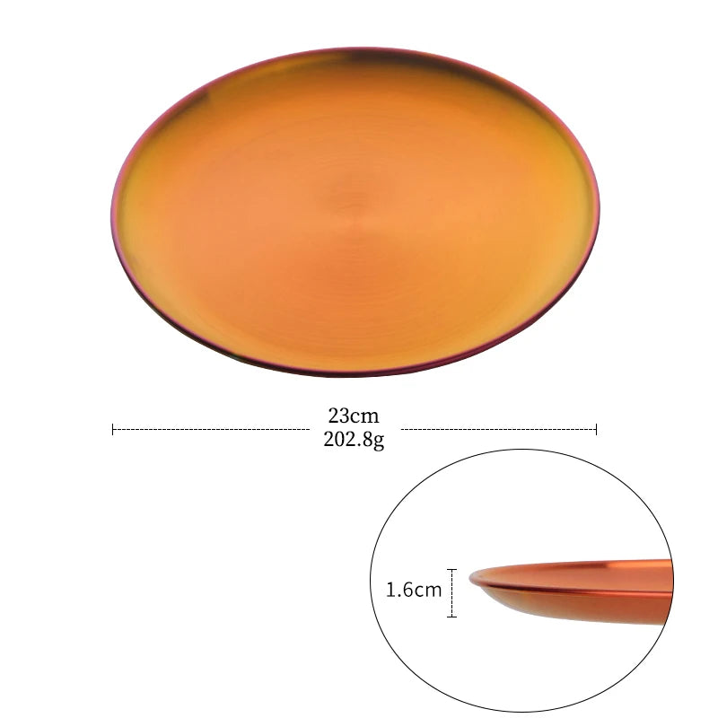 Stainless Steel Dinner Plates European Style Dessert Plate Kitchen Serving Dishes Salad Plate Cake Tray Western Steak Round Tray