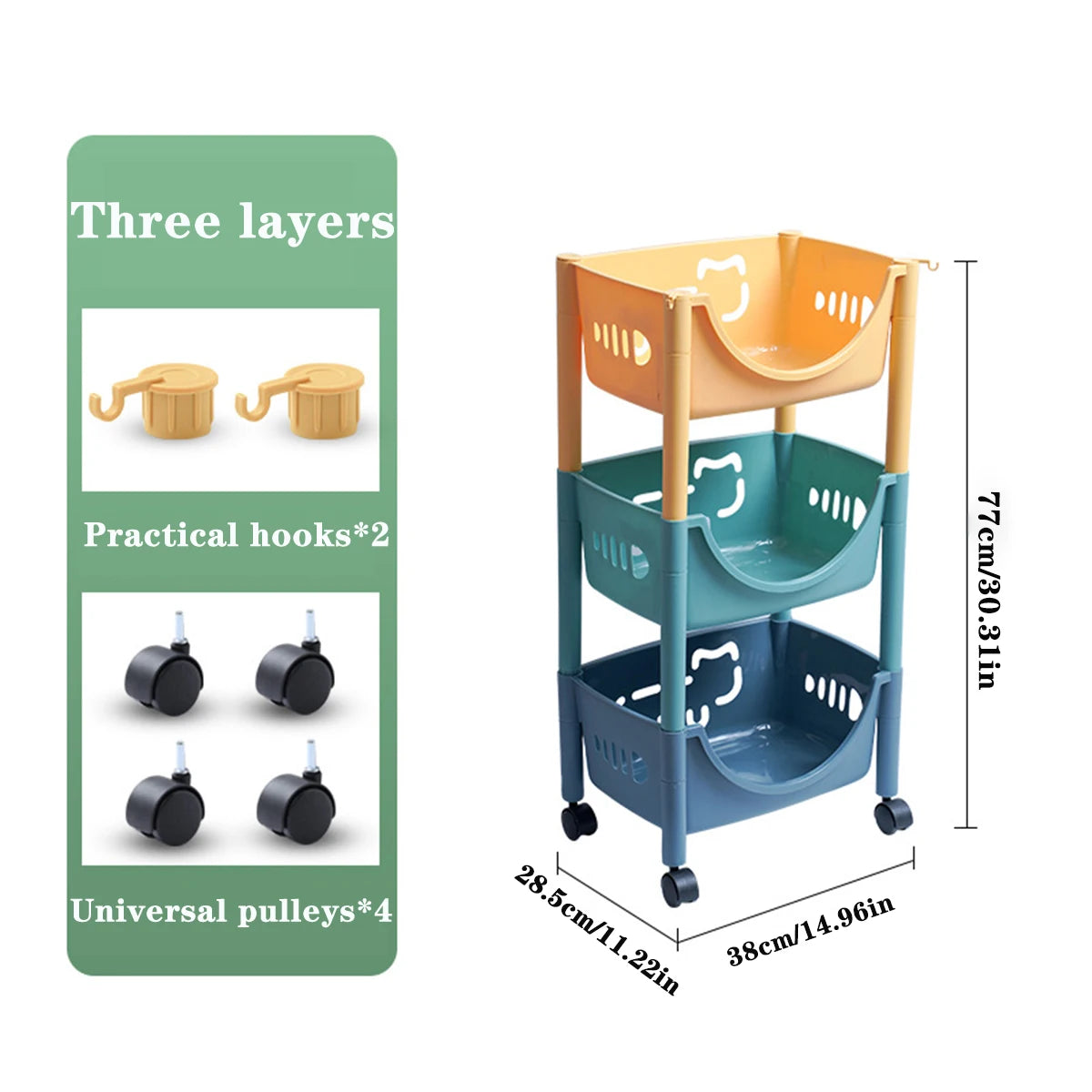 Kitchen Storage Trolley Movable Storage Cart Storage Racks for toy snack Large Capacity Storage Basket For Kitchen Living Room