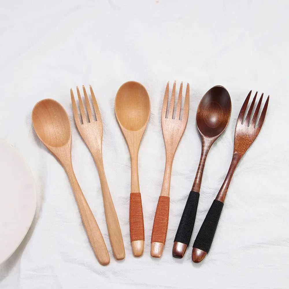 Dinner Kit Wooden Kitchen Supplies Soups Cereal Rice Dinnerware Sets Tableware Spoon Fork