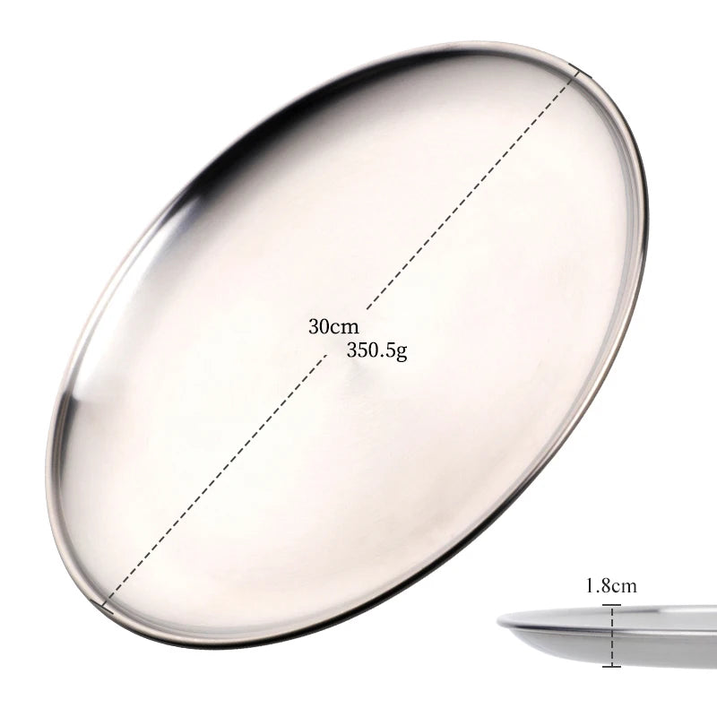 Stainless Steel Dinner Plates European Style Dessert Plate Kitchen Serving Dishes Salad Plate Cake Tray Western Steak Round Tray