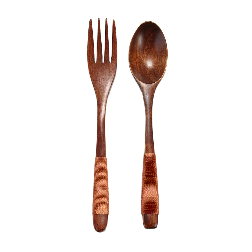 Dinner Kit Wooden Kitchen Supplies Soups Cereal Rice Dinnerware Sets Tableware Spoon Fork