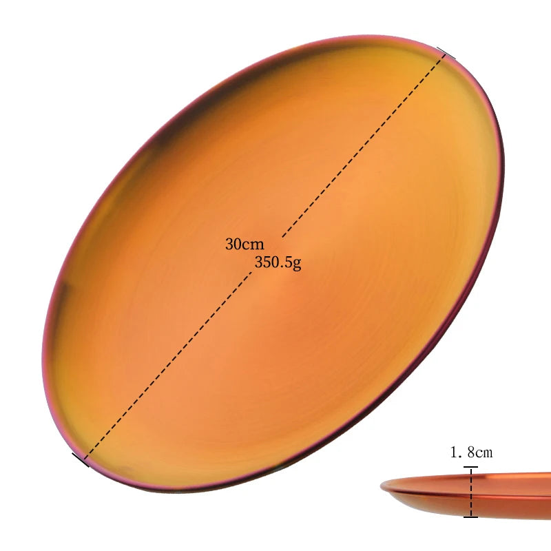 Stainless Steel Dinner Plates European Style Dessert Plate Kitchen Serving Dishes Salad Plate Cake Tray Western Steak Round Tray