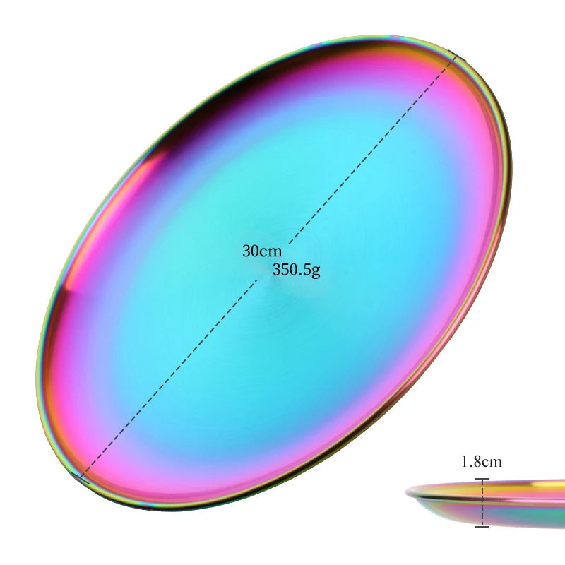Stainless Steel Dinner Plates European Style Dessert Plate Kitchen Serving Dishes Salad Plate Cake Tray Western Steak Round Tray