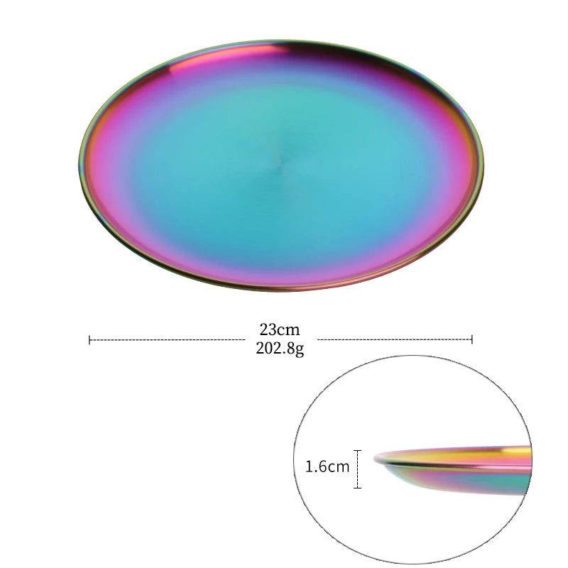 Stainless Steel Dinner Plates European Style Dessert Plate Kitchen Serving Dishes Salad Plate Cake Tray Western Steak Round Tray