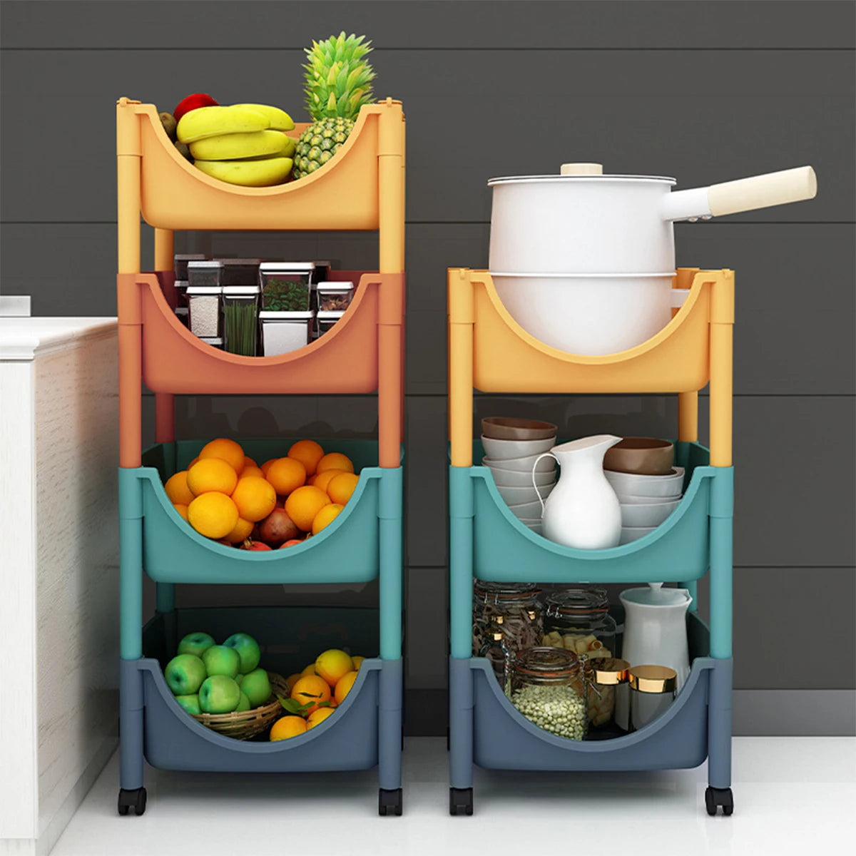 Kitchen Storage Trolley Movable Storage Cart Storage Racks for toy snack Large Capacity Storage Basket For Kitchen Living Room