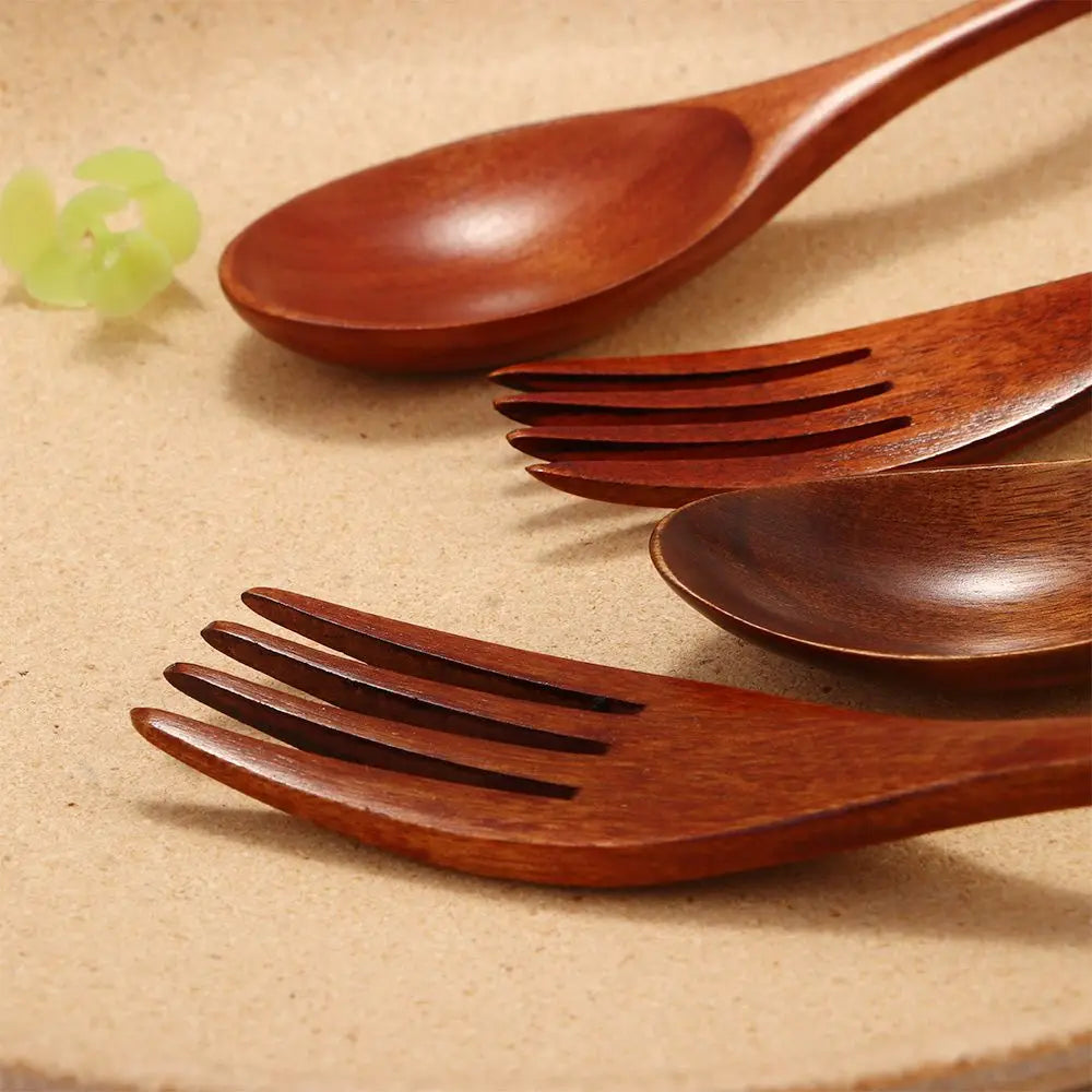 Dinner Kit Wooden Kitchen Supplies Soups Cereal Rice Dinnerware Sets Tableware Spoon Fork