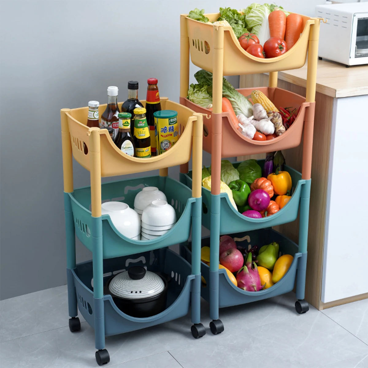 Kitchen Storage Trolley Movable Storage Cart Storage Racks for toy snack Large Capacity Storage Basket For Kitchen Living Room