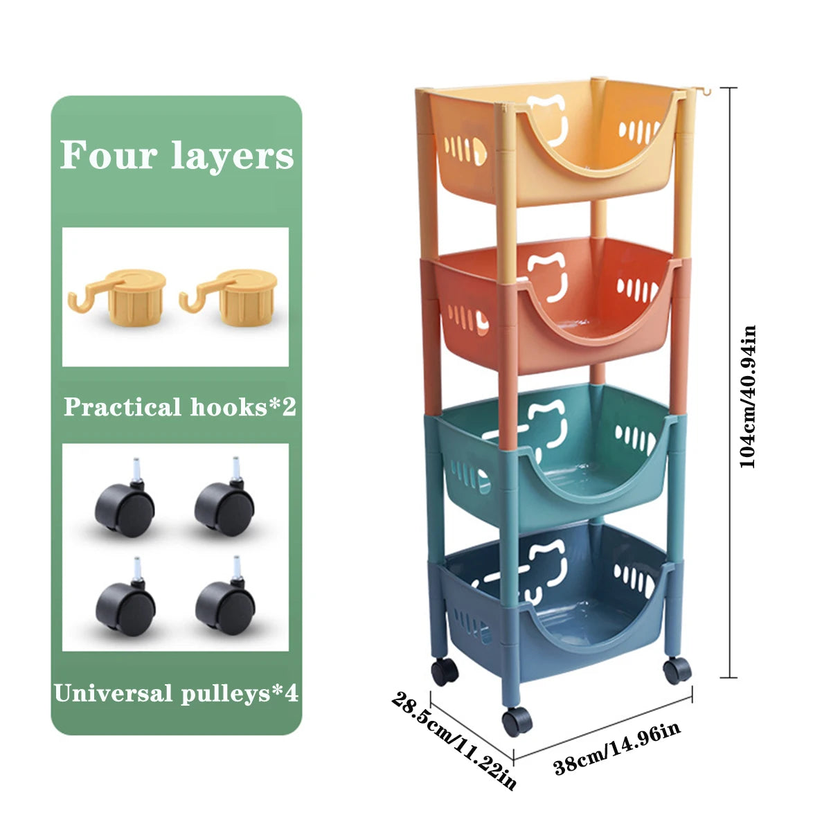Kitchen Storage Trolley Movable Storage Cart Storage Racks for toy snack Large Capacity Storage Basket For Kitchen Living Room